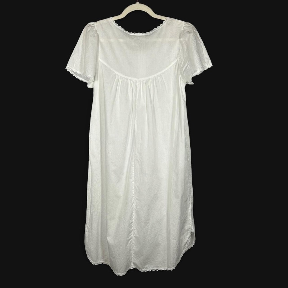 Vintage Miss Elaine White Cotton Nightgown Lace Trim Floral Embroidered Womens S - Picture 3 of 6